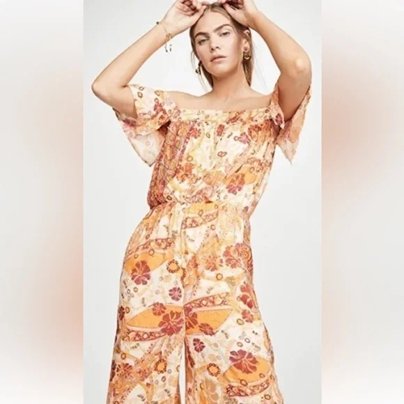 Free People Carmen Jumpsuit Off Shoulder Floral Wide Leg Size S - Picture 4 of 16